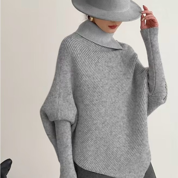 Gray Ribbed Turtleneck Sweater - Picture 6 of 6